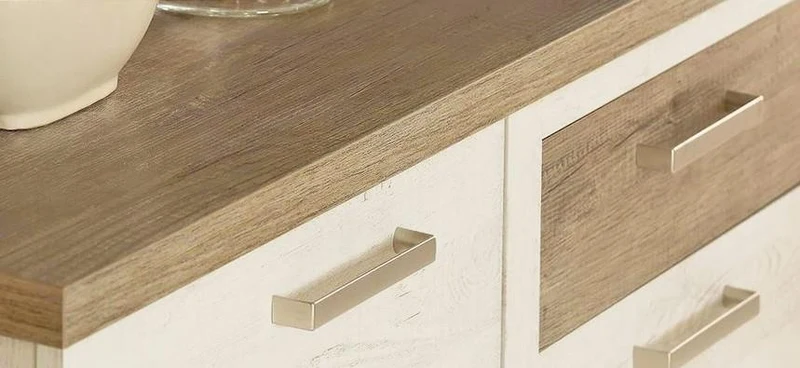 Sideboard DURO, 3 Türen und 2 Schubladen, in Pinie weiß antik
