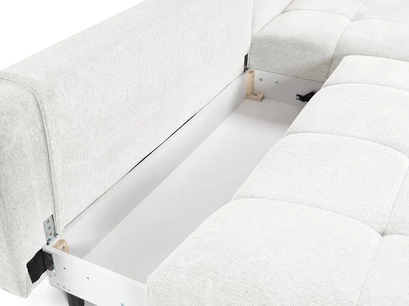 Ecksofa mit Schlaffunktion Felipe, L-förmig, rechtsseitig, mit Stauraum, weißer hydrophober Chenille-Stoff