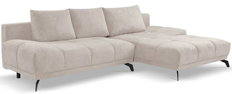 Ecksofa mit Schlaffunktion Felipe, L-förmig, rechtsseitig, mit Stauraum, hellbeige, hydrophobes Chenille