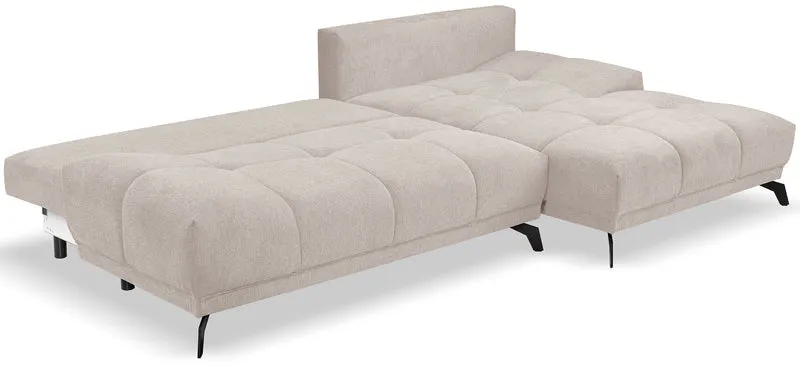 Ecksofa mit Schlaffunktion Felipe, L-förmig, rechtsseitig, mit Stauraum, hellbeige, hydrophobes Chenille