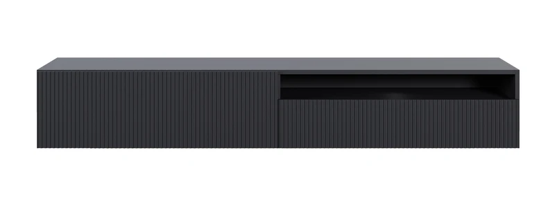 TV-Schrank Veldio mit gefräster Front und Nische, 175 cm, schwarze Wandmontage