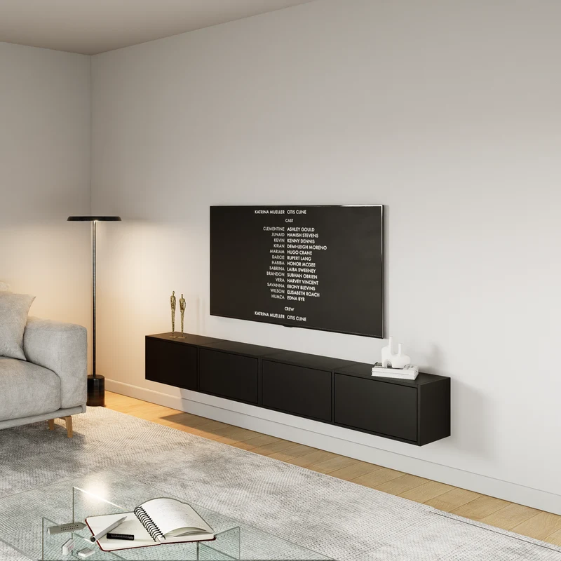 Hängender TV-Schrank Framme mit vier Klappen, 200 cm, schwarz