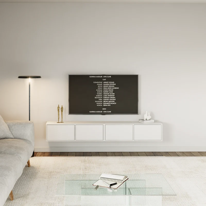 Hängender TV-Schrank Framme mit vier Klappen, 200 cm, weiß