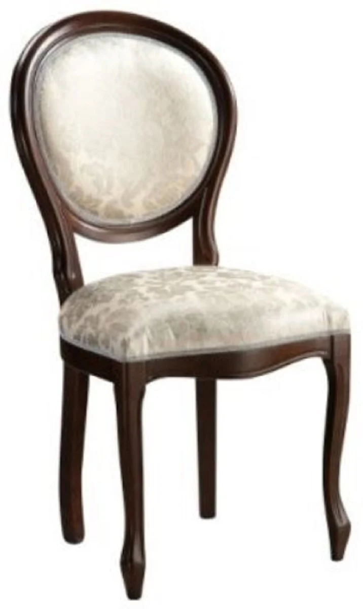 Casa Padrino Luxus Barock Esszimmer Stuhl Creme Muster / Dunkelbraun