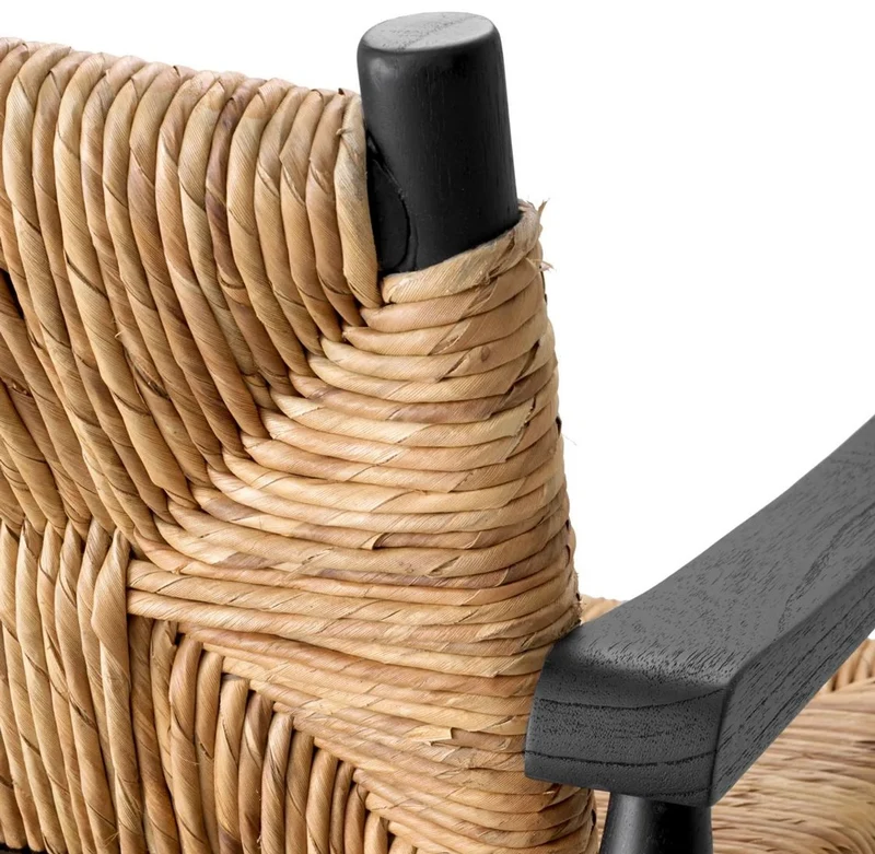 Casa Padrino Luxus Sessel Schwarz / Naturfarben 60,5 x 74 x H. 71 cm - Wohnzimmer Sessel - Hotel Sessel - Wohnzimmer Möbel - Luxus Möbel - Wohnzimmer Einrichtung - Luxus Einrichtung - Möbel Luxus