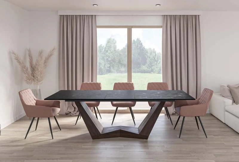 Casa Padrino Designer Esstisch Schwarz / Braun 200-250 x 98 x H. 76 cm - Ausziehbarer Esszimmertisch mit Glaskeramik Tischplatte - Esszimmer Möbel - Küchen Möbel - Designer Möbel