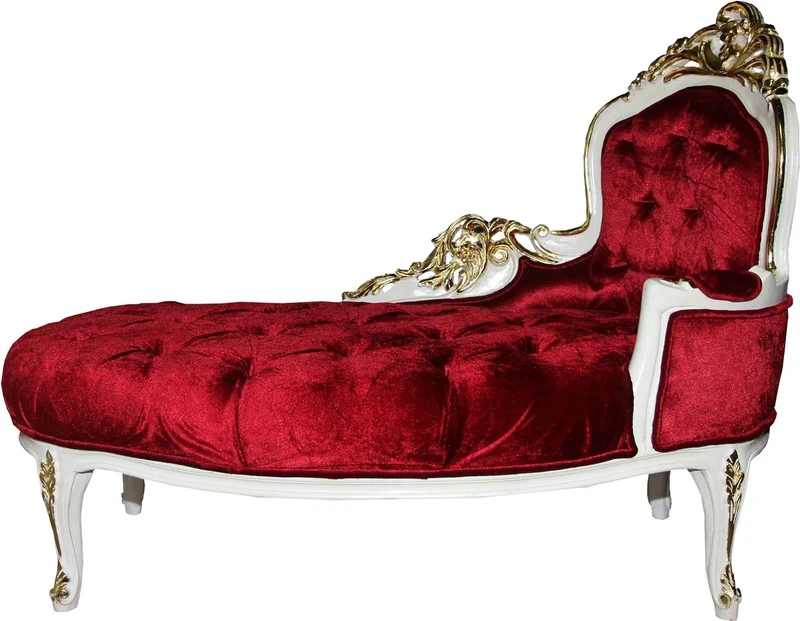 Casa Padrino Barock Damen Chaiselongue Bordeaux/Creme/Gold B 125 cm - Barock Möbel - Limited Edition