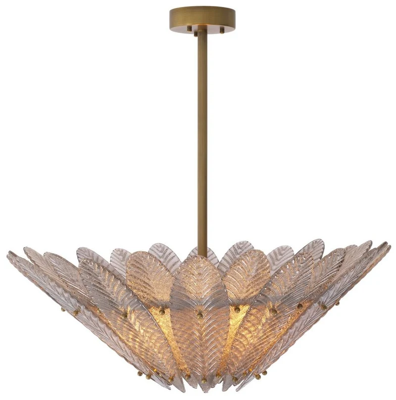 Casa Padrino Luxus Kronleuchter Antik Messingfarben / Grau Ø 86 x H. 80,5 cm - Runder Wohnzimmer Kronleuchter mit mundgeblasenem Glas - Luxus Qualität