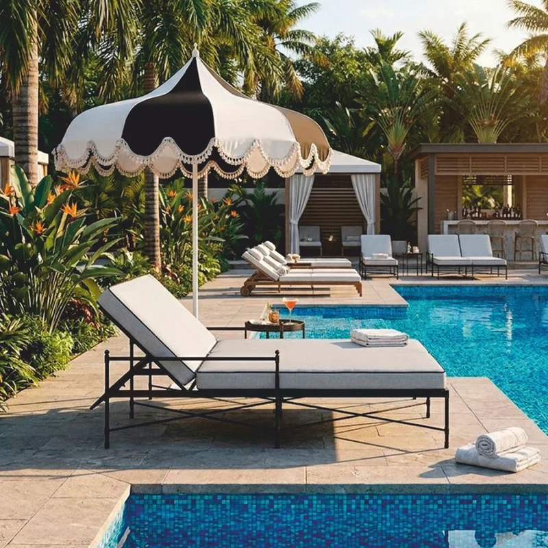 Casa Padrino Luxus Sonnenschirm Weiß / Schwarz Ø 200 x H. 250 cm - Hotel & Garten Möbel VPP