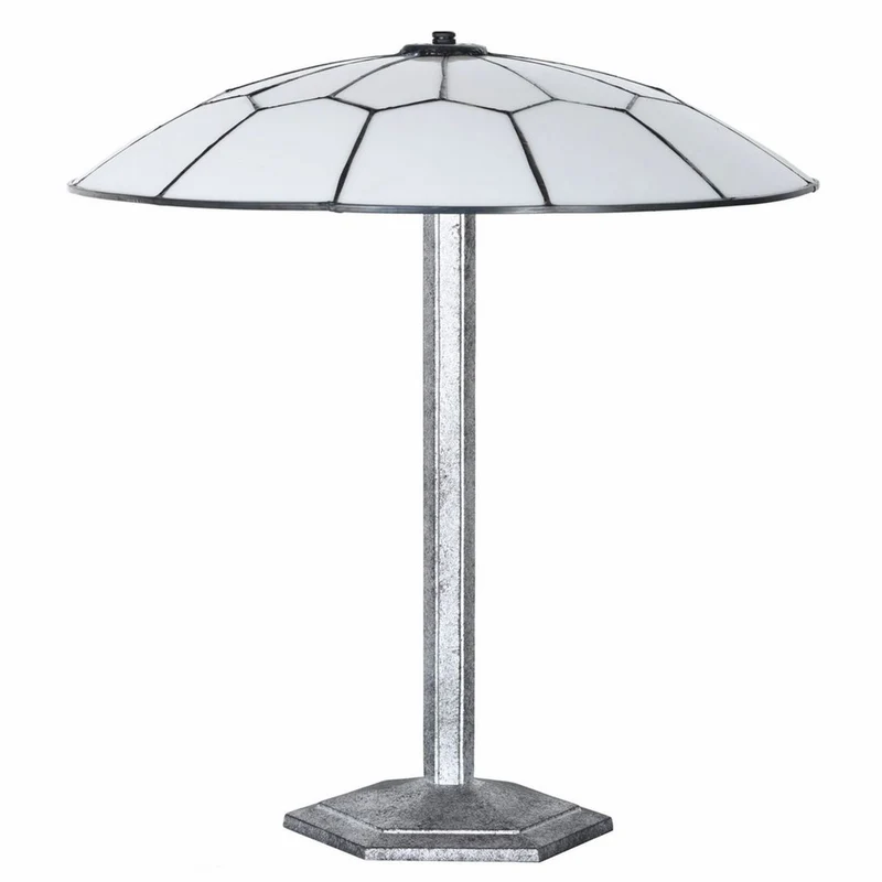Casa Padrino Art Deco Tiffany Tischleuchte Weiß / Schwarz / Silber H. 48 cm - Tiffany Leuchten