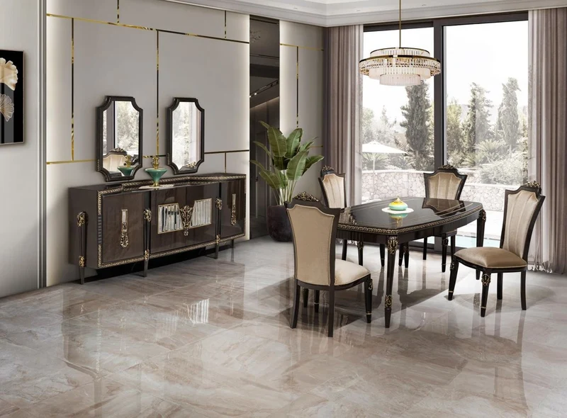 Casa Padrino Luxus Barock Esstisch Dunkelbraun / Gold 215 cm - Barock Möbel