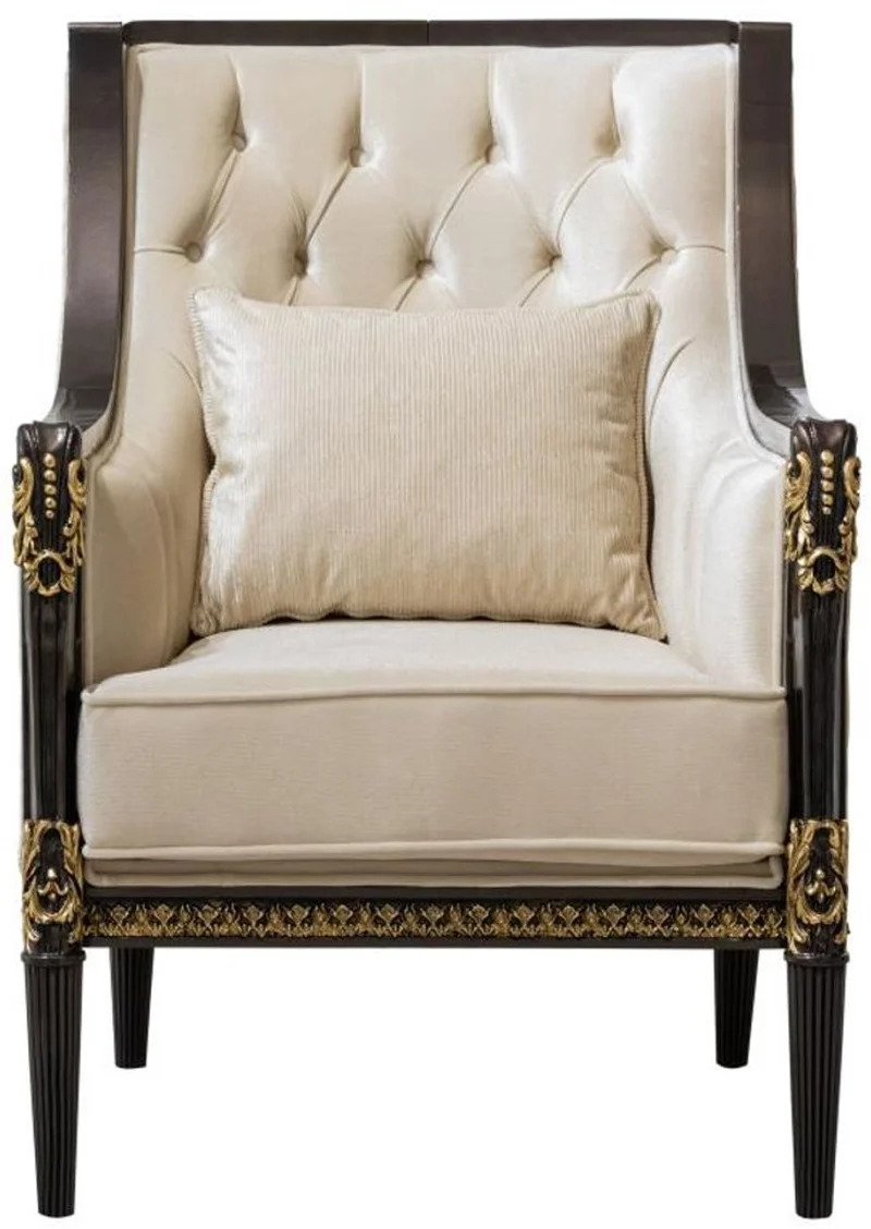 Casa Padrino Luxus Barock Wohnzimmer Sessel Creme / Dunkelbraun / Gold - Barock Möbel