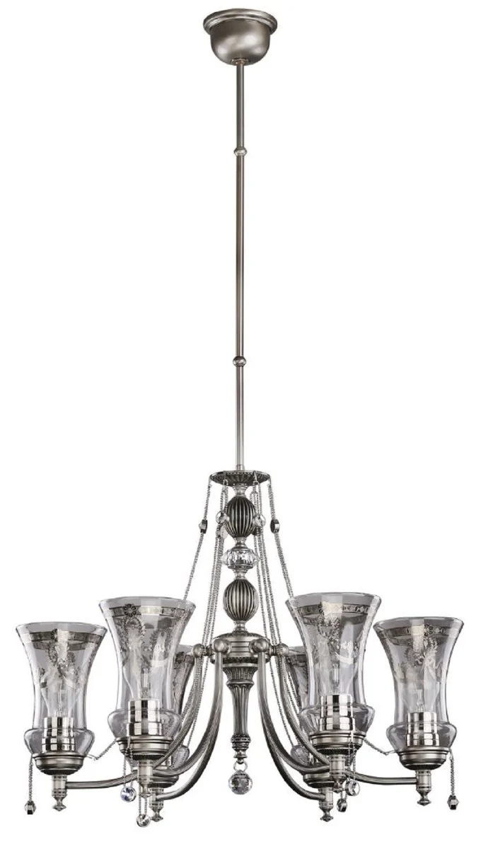 Casa Padrino Luxus Barock Kristall Kronleuchter Silber Ø 60 x H. 65 cm - Prunkvoller Wohnzimmer Kronleuchter im Barockstil - Edel & Prunkvoll
