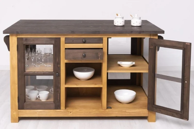 Casa Padrino Landhausstil Kücheninsel Braun / Naturfarben 150 x 90 x H. 90 cm - Massivholz Küchenschrank - Landhausstil Massivholz Küchen Möbel - Massivholz Esszimmer Möbel im Landhausstil