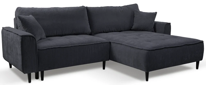 Ecksofa mit Schlaffunktion Blues, L-förmig, rechtsseitig, mit Stauraum, graphitfarbener Cordstoff