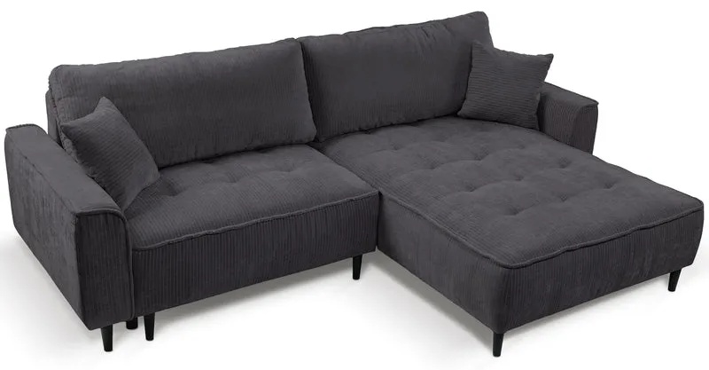 Ecksofa mit Schlaffunktion Blues, L-förmig, rechtsseitig, mit Stauraum, graphitfarbener Cordstoff