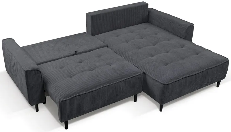 Ecksofa mit Schlaffunktion Blues, L-förmig, rechtsseitig, mit Stauraum, graphitfarbener Cordstoff