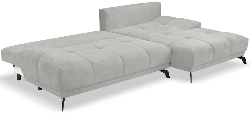 Felipe Ecksofa mit Schlaffunktion, L-Form, rechtsseitig, mit Stauraum, hellgrauer hydrophober Chenillestoff