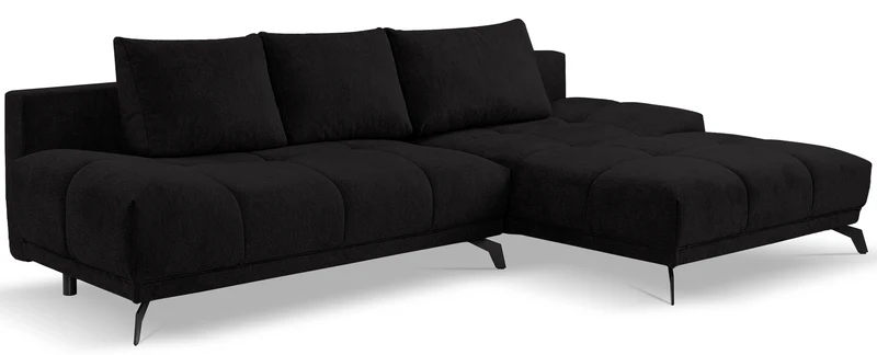 Ecksofa mit Schlaffunktion Felipe, L-förmig, rechtsseitig, mit Stauraum, schwarzer hydrophober Chenille-Bezug