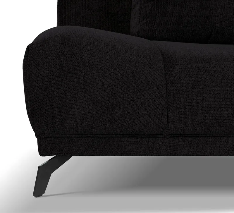 Ecksofa mit Schlaffunktion Felipe, L-förmig, rechtsseitig, mit Stauraum, schwarzer hydrophober Chenille-Bezug