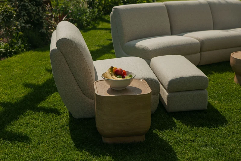 Outdoor Hocker Mississippi in Beige aus wetterfestem Polyester