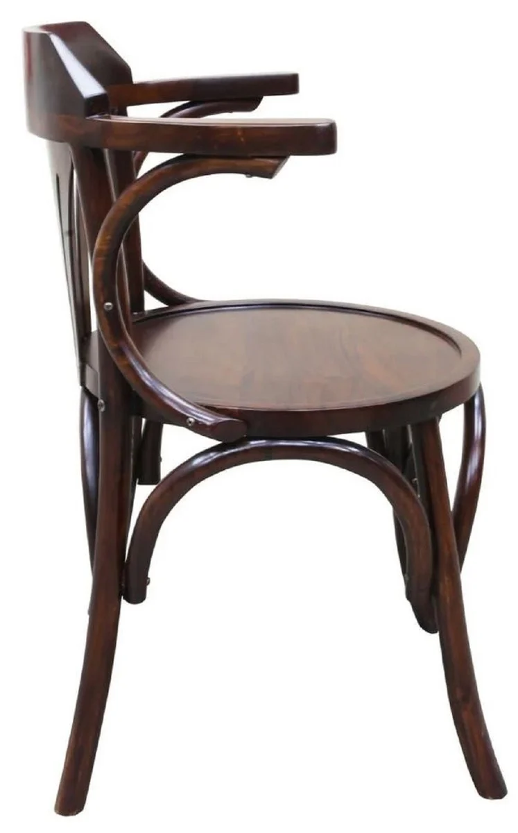 Casa Padrino Luxus Jugendstil Mahagoni Esszimmer Stuhl mit Armlehnen Dunkelbraun 59 x 50 x H. 82 cm - Massivholz Küchen Stuhl - Barock & Jugendstil Esszimmer Möbel