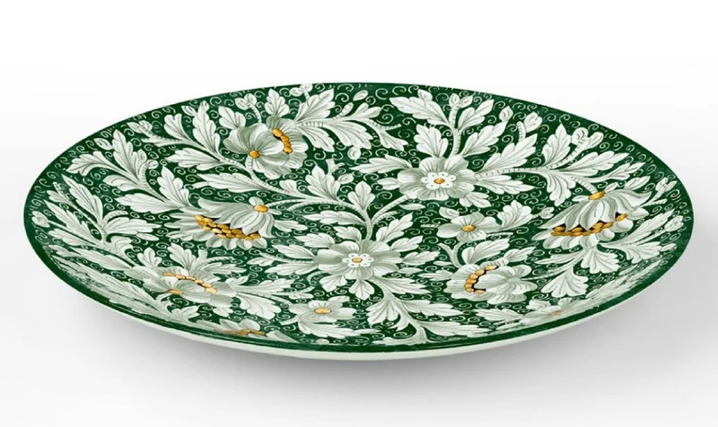 Casa Padrino Luxus Keramik Teller 6er Set Grün / Mehrfarbig Ø 40 cm - Handgefertigte & handbemalte Essteller mit Blumendesign - Hotel & Restaurant Accessoires - Luxus Qualität - Made in Italy
