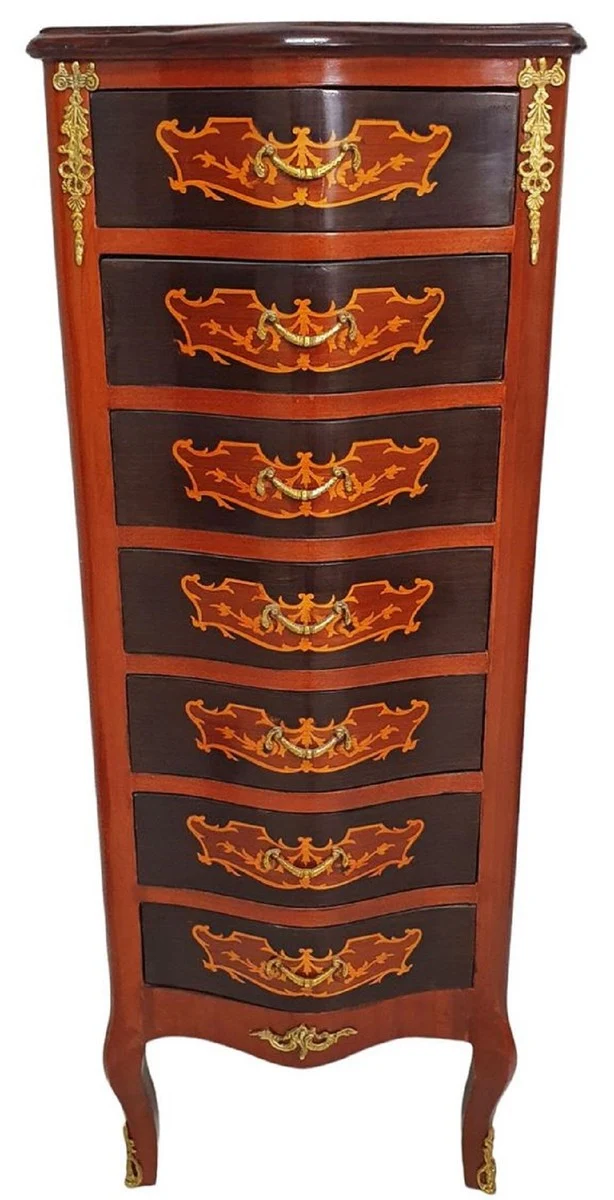 Casa Padrino Barock Kommode mit 7 Schubladen Braun / Gold - Prunkvoller Massivholz Schrank im Barockstil - Wohnzimmer Möbel im Barockstil - Barock Möbel - Barock Einrichtung