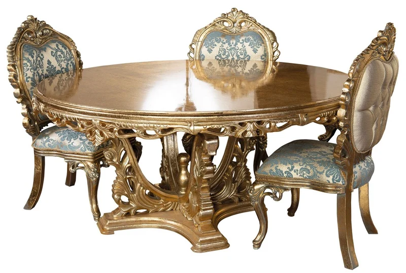 Casa Padrino Luxus Barock Esszimmer Stuhl 4er Set Türkis / Gold - Prunkvolle Barockstil Küchen Stühle - Luxus Esszimmer Möbel im Barockstil - Barock Esszimmer Möbel - Barockstil Möbel