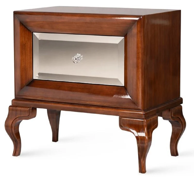 Casa Padrino Luxus Art Deco Nachttisch Hochglanz Braun 70 x 42 x H. 65 cm - Verspiegelter Beistelltisch mit Schublade - Luxus Schlafzimmer Möbel - Luxus Art Deco Möbel