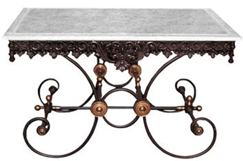 Casa Padrino Nostalgie Gartentisch aus Schmiedeeisen mit weißer Marmorplatte - 130 cm x 80 cm x H75 cm - Luxus Gartenmöbel