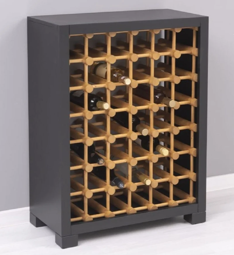 Casa Padrino Landhausstil Massivholz Weinschrank Schwarz / Naturfarben 68 x 35 x H. 68 cm - Massivholz Weinregal im Landhausstil - Massivholz Bar Möbel - Landhausstil Bar Möbel