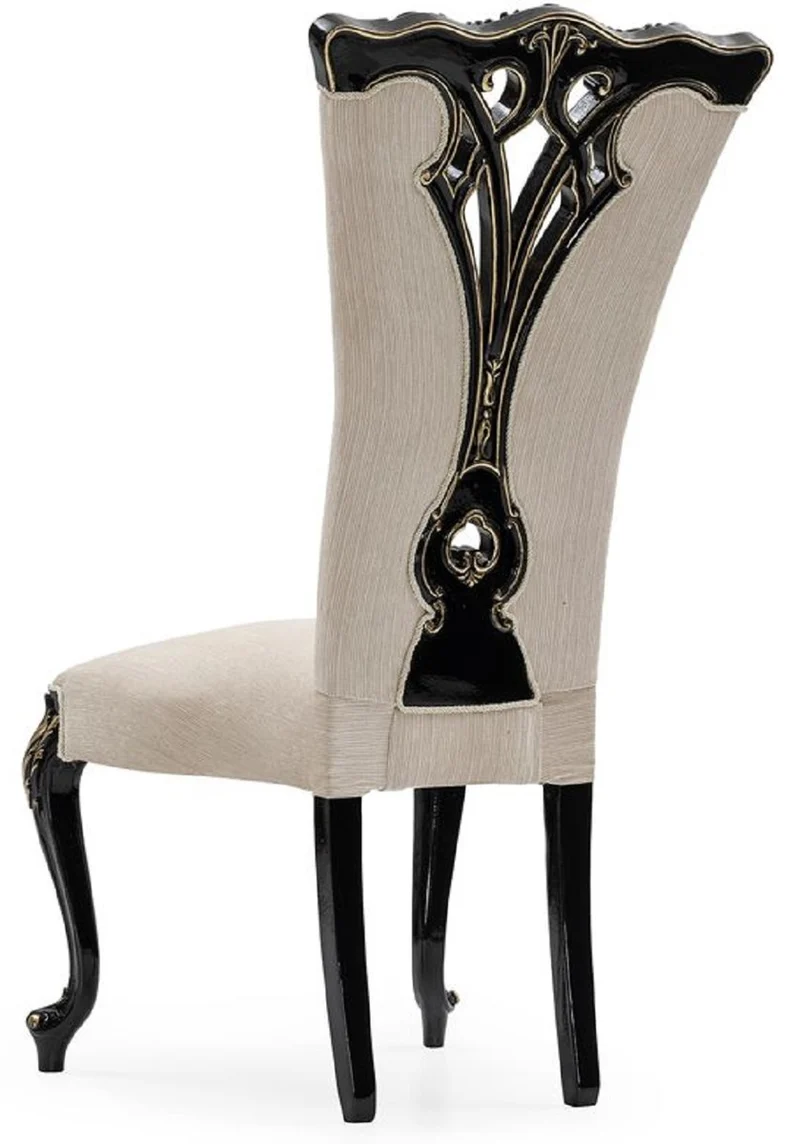 Casa Padrino Luxus Barock Esszimmer Stuhl 6er Set Creme / Schwarz / Gold - Prunkvolle Barockstil Küchen Stühle - Luxus Esszimmer Möbel im Barockstil - Barock Esszimmer Möbel - Barockstil Möbel