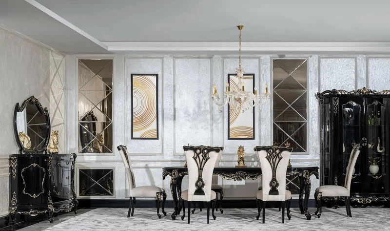 Casa Padrino Luxus Barock Esszimmer Stuhl 6er Set Creme / Schwarz / Gold - Prunkvolle Barockstil Küchen Stühle - Luxus Esszimmer Möbel im Barockstil - Barock Esszimmer Möbel - Barockstil Möbel