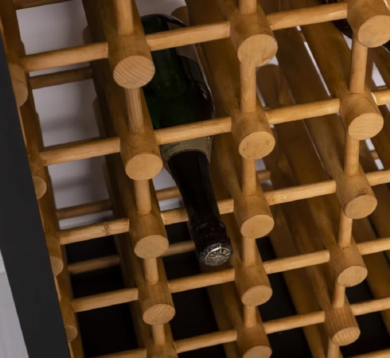 Casa Padrino Landhausstil Massivholz Weinschrank Schwarz / Naturfarben 68 x 35 x H. 200 cm - Massivholz Weinregal im Landhausstil - Massivholz Bar Möbel - Landhausstil Bar Möbel