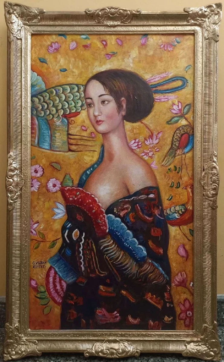 Vintage Öl Gemälde nach Gustav Klimt Lady 60,96 x H. 101,60 cm - Authentisches Antik Gemälde nach Original - Handgemalt