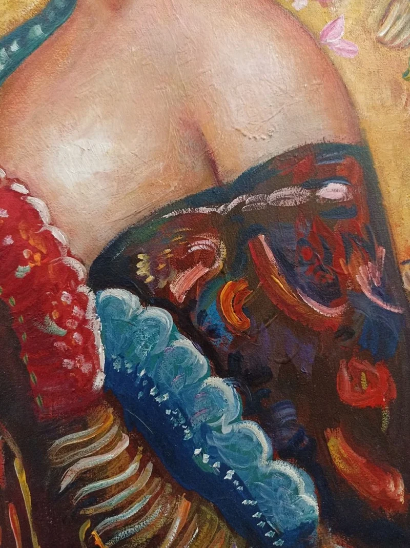 Vintage Öl Gemälde nach Gustav Klimt Lady 60,96 x H. 101,60 cm - Authentisches Antik Gemälde nach Original - Handgemalt