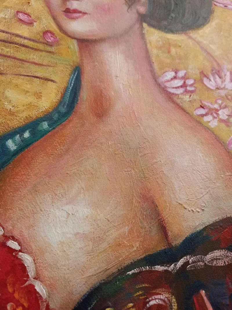 Vintage Öl Gemälde nach Gustav Klimt Lady 60,96 x H. 101,60 cm - Authentisches Antik Gemälde nach Original - Handgemalt