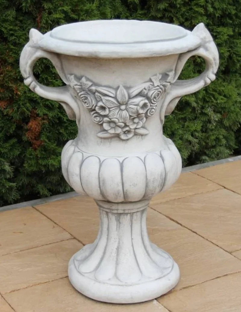 Casa Padrino Barock Garten Deko Blumentopf Grau Ø 50 x H. 93 cm - Prunkvoller Pflanzentopf im Barockstil - Barock Garten Deko - Barock Terrassen Deko - Barock Deko Accessoires