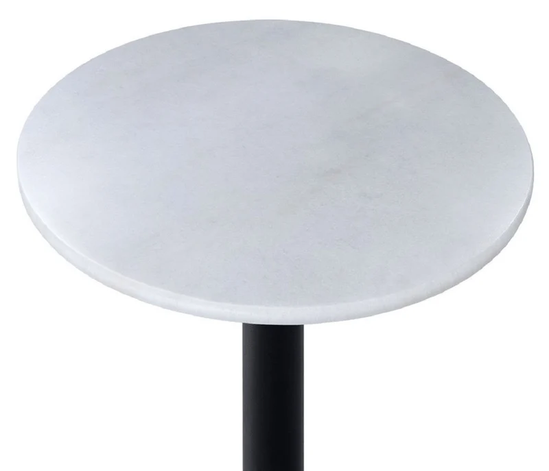 Casa Padrino Luxus Bartisch Weiß / Schwarz Ø 60 x H. 110 cm - Stehtisch mit runder Marmorplatte - Bar Möbel
