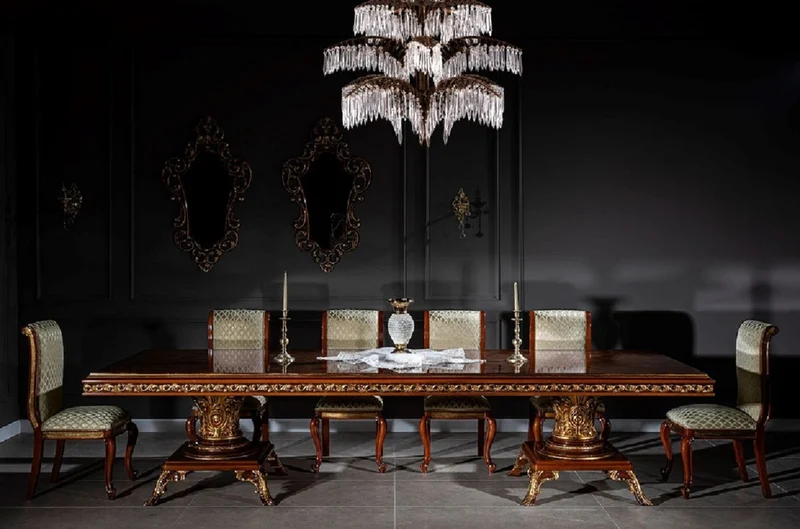 Casa Padrino Luxus Barock Esszimmer Stuhl Gold Muster / Braun / Antik Gold H. 105 cm