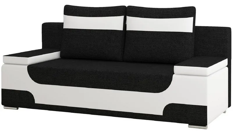 Casa Padrino Luxus Schlafsofa Schwarz / Weiß / Silber 200 x 92 x H. 90 cm - Wohnzimmer Sofa mit Schlaffunktion - Wohnzimmer Möbel - Luxus Möbel - Luxus Interior