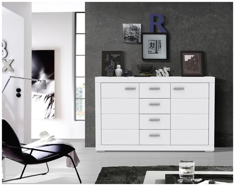 Sideboard SNOW Anrichte Weiß 2 Türen, 4 Schubladen