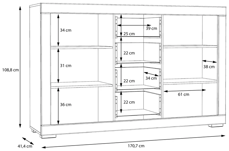 Sideboard SNOW Anrichte Weiß 2 Türen, 4 Schubladen