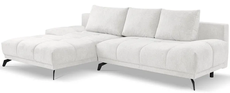 Ecksofa mit Schlaffunktion Felipe, L-förmig, linksseitig, mit Stauraum, weißer hydrophober Chenille-Bezug
