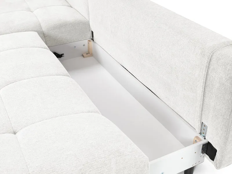 Ecksofa mit Schlaffunktion Felipe, L-förmig, linksseitig, mit Stauraum, weißer hydrophober Chenille-Bezug