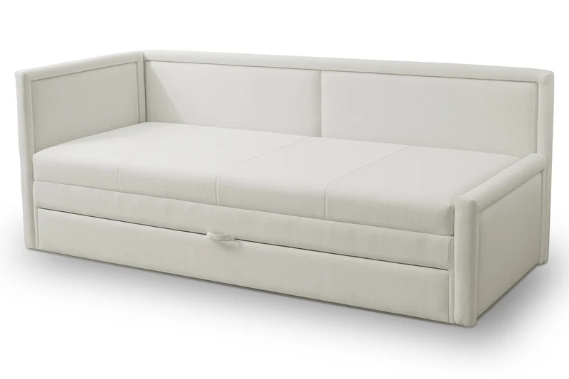 Jugendbett Caprili mit Stauraum, cremefarben, Flechtmuster, universell einsetzbar