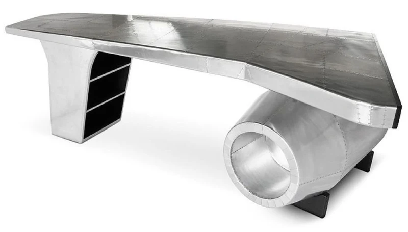 Casa Padrino Vintage Flieger Schreibtisch Silber 230 x 120 x H. 80 cm - Aluminium Flugzeug Design Bürotisch - Aluminium Flugzeug Büro Möbel