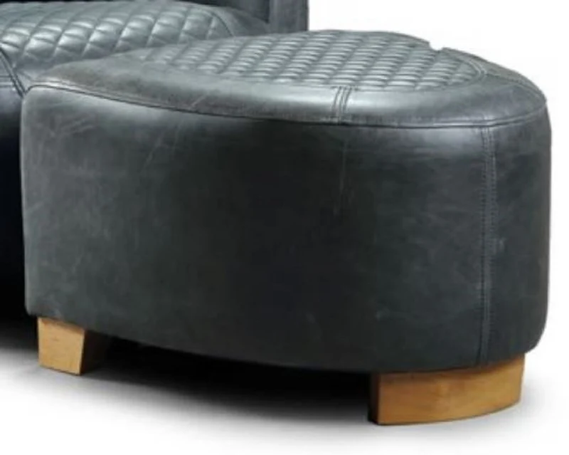Casa Padrino Luxus Leder Fußhocker Vintage Blau / Hellbraun 60 x 59 x H. 35 cm - Echtleder Hocker - Wohnzimmer Möbel - Echtleder Möbel