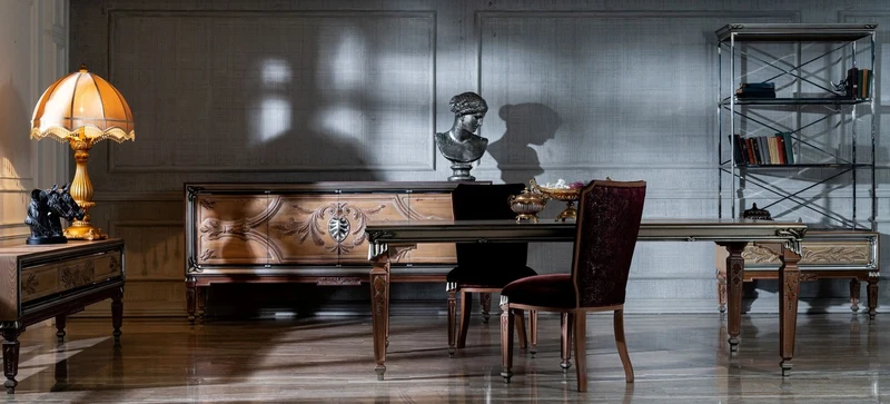 Casa Padrino Luxus Barock Esstisch Beige / Silber - Prunkvoller Massivholz Esszimmertisch im Barockstil - Barock Esszimmer Möbel